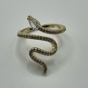 14K Gold Plated Swarovski Crystal Accented Winding Snake Ring Size 6